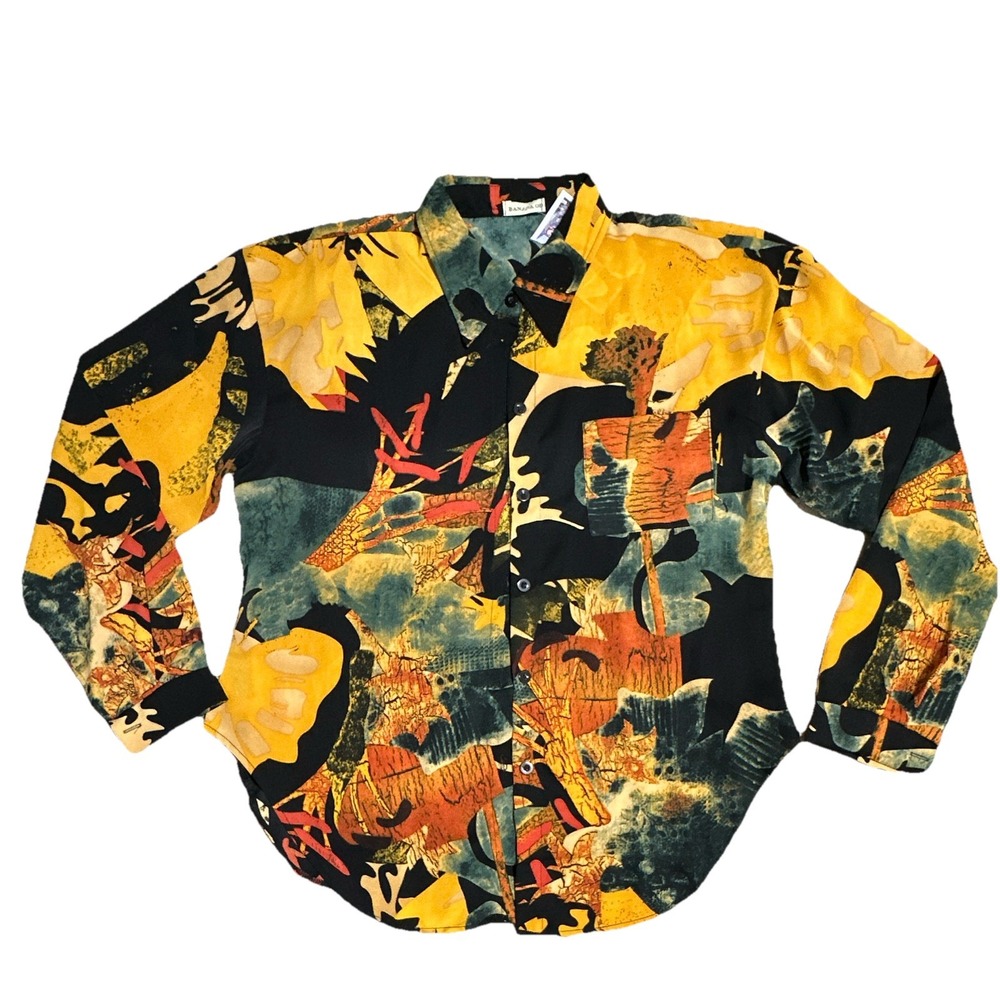 80s Style Women's Multicolor Abstract Long Sleeve Button-Up Shirt Point Collar
